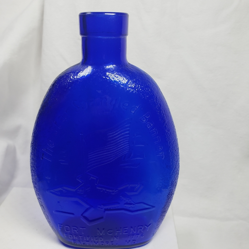 Vintage Cobalt Blue Flask Bottle Fort McHenry Star Spangled Banner in Baltimore
